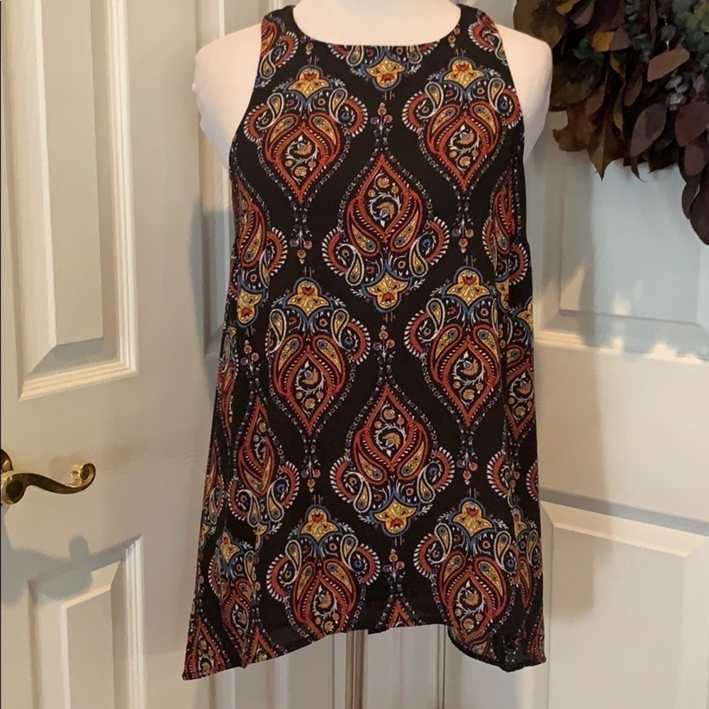 Pink Rose black printed sleeveless top